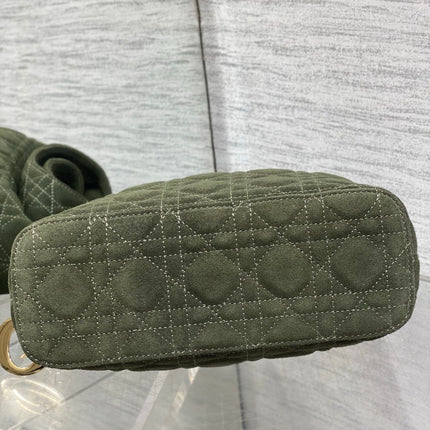 DIOR 26S SMALL DIOR TOUJOURS HOBO BAG 27 IN KHAKI GREEN SUEDE GOLD HARDWARE