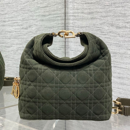 DIOR 26S SMALL DIOR TOUJOURS HOBO BAG 27 IN KHAKI GREEN SUEDE GOLD HARDWARE