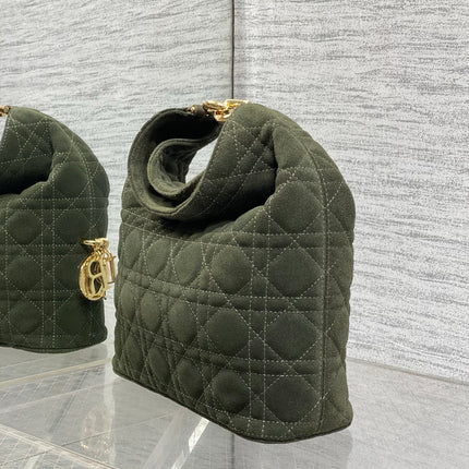 DIOR 26S SMALL DIOR TOUJOURS HOBO BAG 27 IN KHAKI GREEN SUEDE GOLD HARDWARE