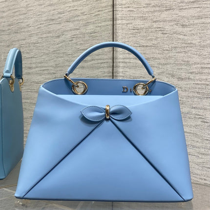 DIOR 26S LARGE CIGALE BAG 33 IN LIGHT BLUE SMOOTH CALFSKIN GOLD HARDWARE