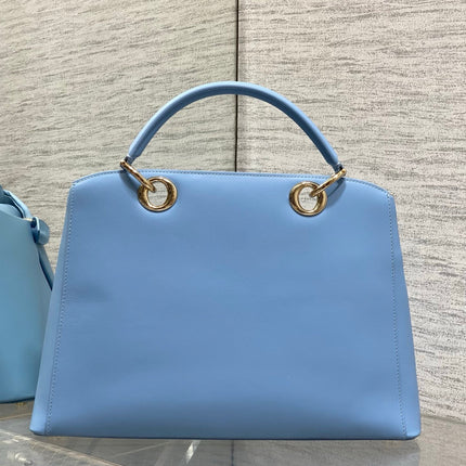 DIOR 26S LARGE CIGALE BAG 33 IN LIGHT BLUE SMOOTH CALFSKIN GOLD HARDWARE