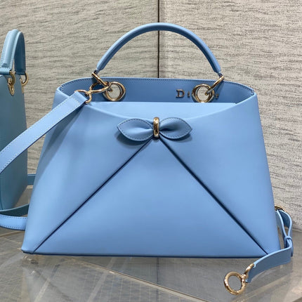 DIOR 26S LARGE CIGALE BAG 33 IN LIGHT BLUE SMOOTH CALFSKIN GOLD HARDWARE