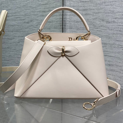 DIOR 26S CIGALE BAG 28 IN WHITE PINK SMOOTH CALFSKIN GOLD HARDWARE