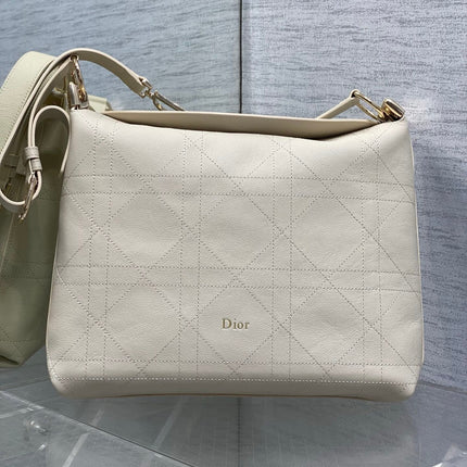 DIOR 26S MEDIUM DIORLY BAG 31 IN IVORY WHITE GRAINED CALFSKIN GOLD HARDWARE