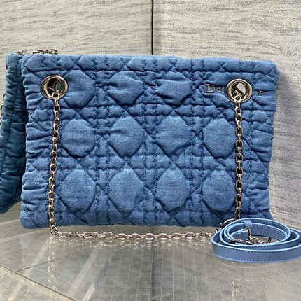 DIOR 26S MILLY-LA-FORET BAG 33 IN BLUE DENIM SILVER HARDWARE
