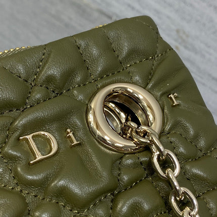 DIOR 26S MILLY-LA-FORET BAG 33 IN OLIVE GREEN PUFFY MACROCANNAGE CALFSKIN GOLD HARDWARE