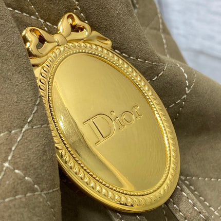 DIOR 26S BUCKET BAG 27 IN LIGHT OLIVE GREEN SUEDE GOLD HARDWARE