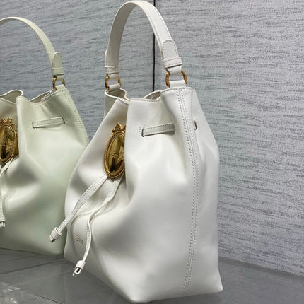 DIOR 26S BUCKET BAG 27 IN IVORY WHITE CALFSKIN GOLD HARDWARE