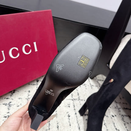 GUCCI 26S HORSEBIT KNEE-HIGH BOOTS 75 MM IN BLACK SUEDE