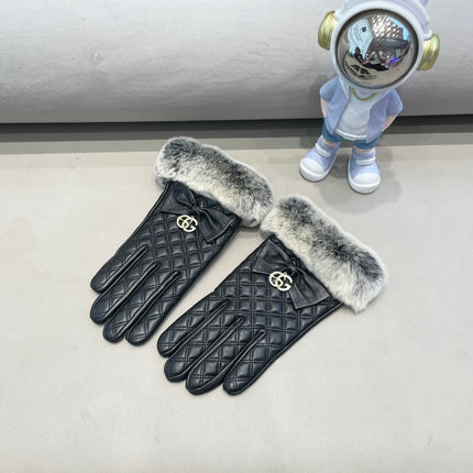 GLOVES WITH BOW IN BLACK LAMBSKIN AND RABBIT FUR 432556