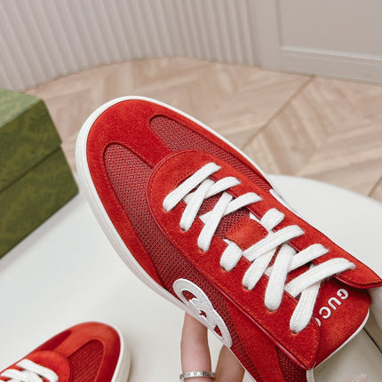 SNEAKER WITH INTERLOCKING G IN CHERRY RED SUEDE AND MESH