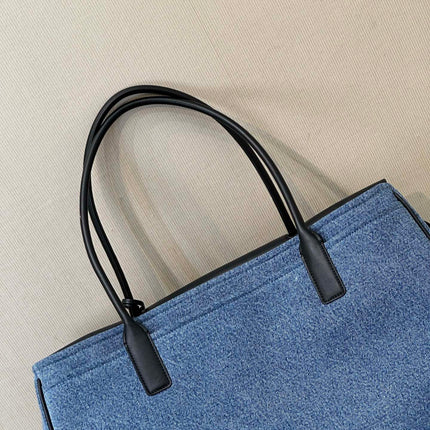 CHANEL 26S SHOPPING TOTE BAG 43 IN DENIM BLUE AND BLACK CALFSKIN