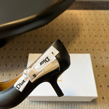 DIOR 26S POINTED-TOE PUMPS 65MM IN BLACK CALFSKIN WITH J'ADIOR BOW