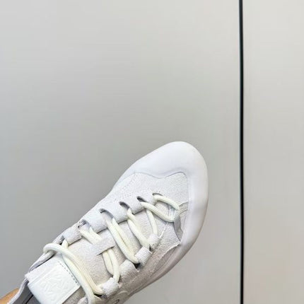 LOEWE 26S LOW TOP SNEAKERS IN WHITE SUEDE AND FABRIC WITH WHITE RUBBER