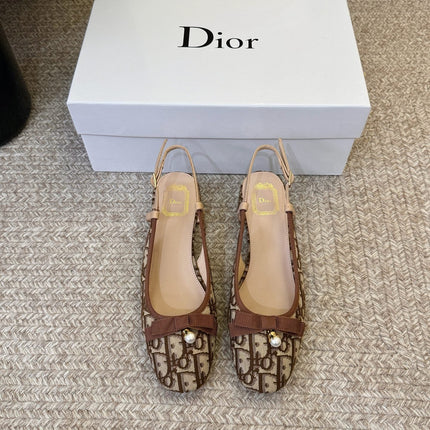 DIOR 26S BALLET SLINGBACK PUMPS IN BROWN DIOR OBLIQUE EMBROIDERED CANVAS