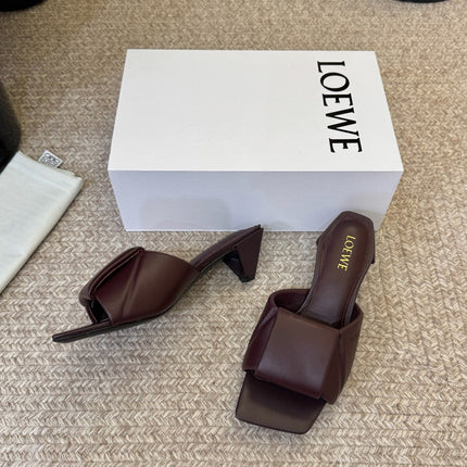 LOEWE 26S HEELED MULE SANDALS 45MM IN BURGUNDY RED CALFSKIN
