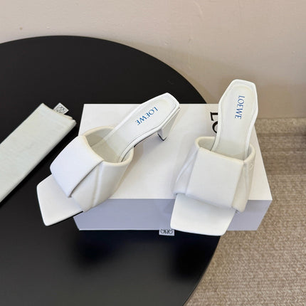 LOEWE 26S HEELED MULE SANDALS 75MM IN WHITE CALFSKIN