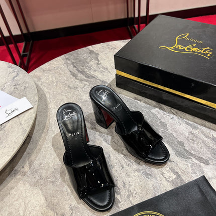 CHRISTIAN LOUBOUTIN 26S HEEL SANDALS 85 MM IN BLACK GLOSSY CALFSKIN