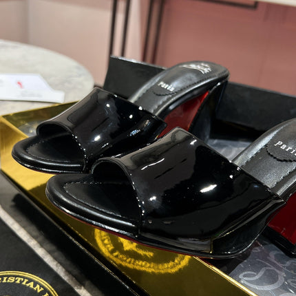 CHRISTIAN LOUBOUTIN 26S HEEL SANDALS 85 MM IN BLACK GLOSSY CALFSKIN