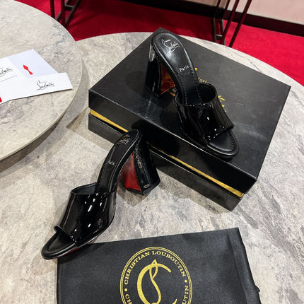 CHRISTIAN LOUBOUTIN 26S HEEL SANDALS 85 MM IN BLACK GLOSSY CALFSKIN