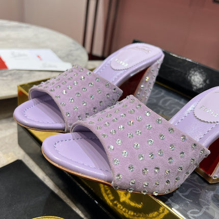 CHRISTIAN LOUBOUTIN 26S HEEL SANDALS 85 MM IN LIGHT PURPLE SUEDE RHINESTONE-EMBELLISHED