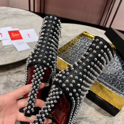 CHRISTIAN LOUBOUTIN 26S STUDDED ANKLE BOOTS 100 MM IN BLACK CALFSKIN
