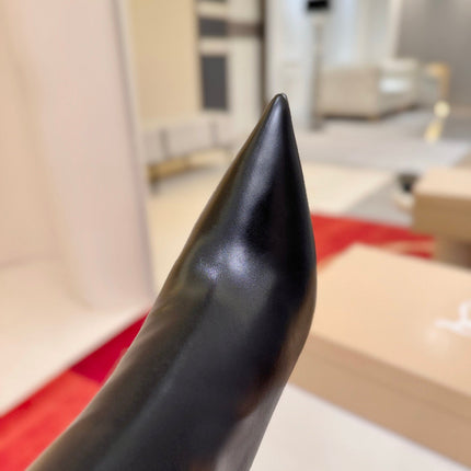 CHRISTIAN LOUBOUTIN 26S KNEE HIGH BOOTS 100 MM IN BLACK LEATHER