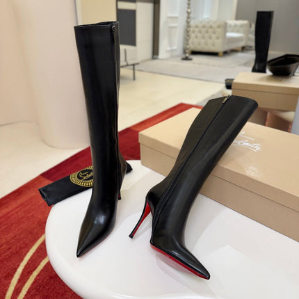 CHRISTIAN LOUBOUTIN 26S KNEE HIGH BOOTS 100 MM IN BLACK LEATHER