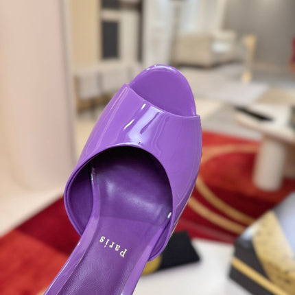 CHRISTIAN LOUBOUTIN 26S WEDGE SANDALS 85 MM IN PURPLE PATENT LEATHER