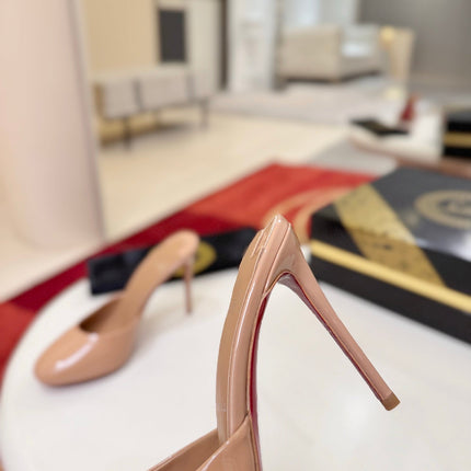 CHRISTIAN LOUBOUTIN 26S HEEL MULES 100 MM IN NUDE GLOSSY CALFSKIN