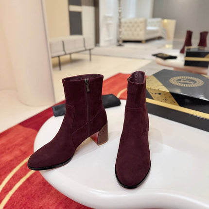 CHRISTIAN LOUBOUTIN 26S ANKLE BOOTS 55 MM IN WINE RED SUEDE