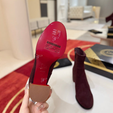 CHRISTIAN LOUBOUTIN 26S ANKLE BOOTS 55 MM IN WINE RED SUEDE