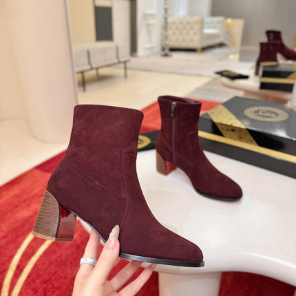 CHRISTIAN LOUBOUTIN 26S ANKLE BOOTS 55 MM IN WINE RED SUEDE