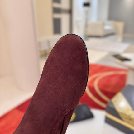 CHRISTIAN LOUBOUTIN 26S ANKLE BOOTS 55 MM IN WINE RED SUEDE
