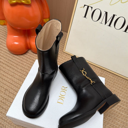 DIOR 26S ANKLE BOOTS IN BLACK CALFSKIN GOLD HARDWARE