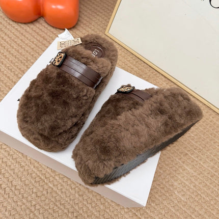 LOEWE 26S MULE SLIPPERS IN DARK BROWN FUR