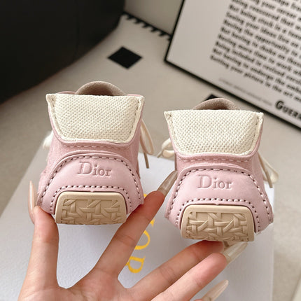 DIOR 26S HIGH TOP LACE UP SNEAKERS IN LIGHT PINK SUEDE AND WHITE MESH