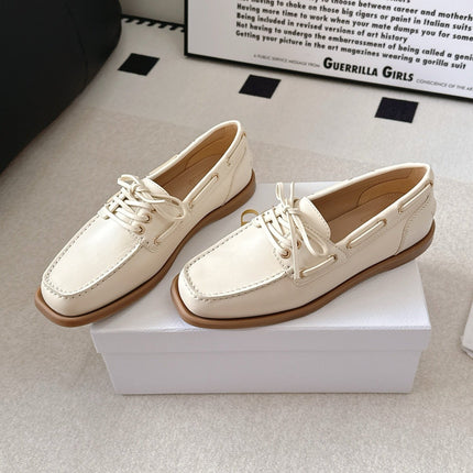 DIOR 26S LACE UP BOAT SHOES IN IVORY WHITE CALFSKIN GOLD HARDWARE