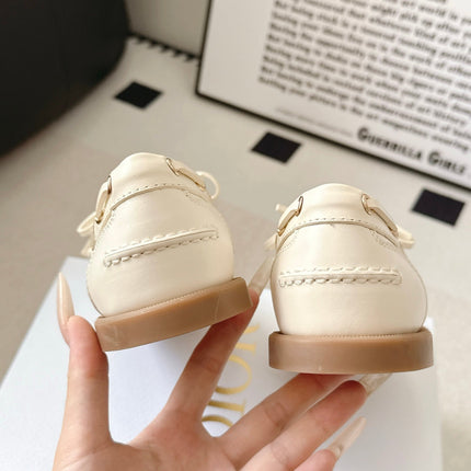 DIOR 26S LACE UP BOAT SHOES IN IVORY WHITE CALFSKIN GOLD HARDWARE