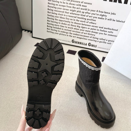 DIOR 26S MID CALF BOOTS IN BLACK CALFSKIN AND BLACK JACQUARD FABRIC