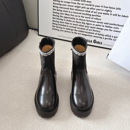 DIOR 26S MID CALF BOOTS IN BLACK CALFSKIN AND BLACK JACQUARD FABRIC