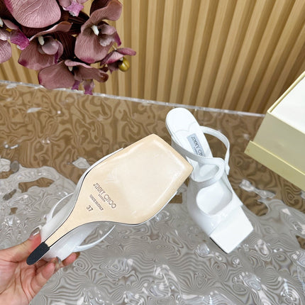 JIMMY CHOO 26S WEDGE SANDALS 105 MM IN WHITE GLOSSY CALFSKIN