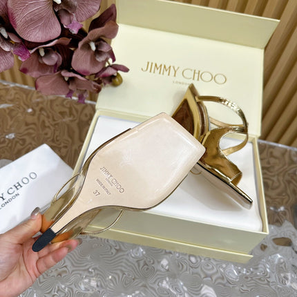 JIMMY CHOO 26S WEDGE SANDALS 105 MM IN GOLD METALLIC CALFSKIN