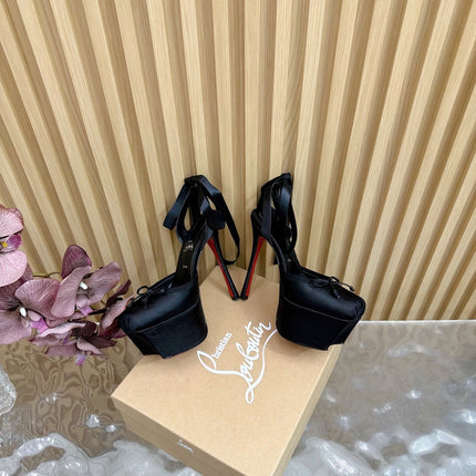 CASSIA LACE UP PLATFORM 155MM IN BLACK SATIN
