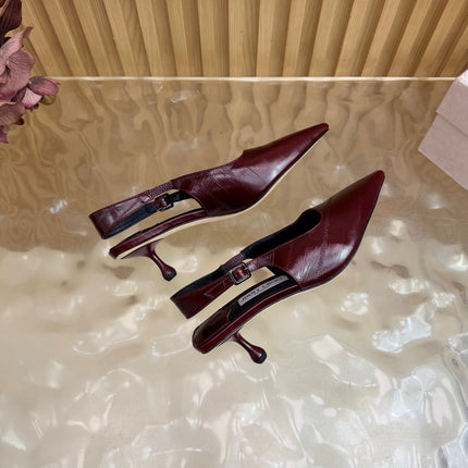 JIMMY CHOO 26S SLINGBACK PUMPS 65 MM IN WINE RED CALFSKIN
