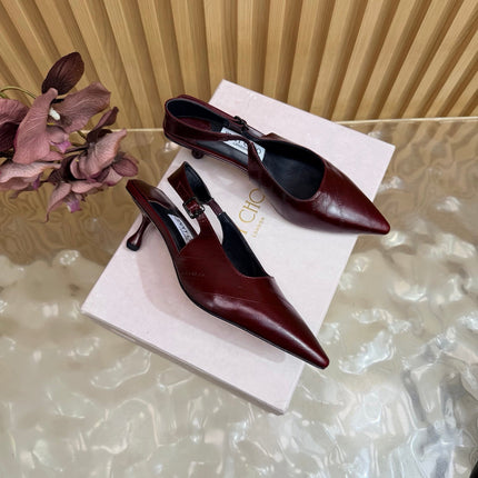 JIMMY CHOO 26S SLINGBACK PUMPS 65 MM IN WINE RED CALFSKIN