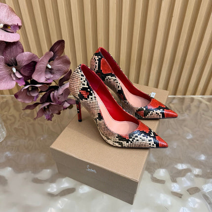 CHRISTIAN LOUBOUTIN 26S HIGH HEELS 100 MM IN MULTICOLOR SNAKE-EMBOSSED CALFSKIN