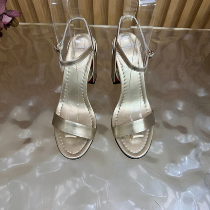 CHRISTIAN LOUBOUTIN 26S SQUARE-HEEL SANDALS 85 MM IN LIGHT GOLD CALFSKIN