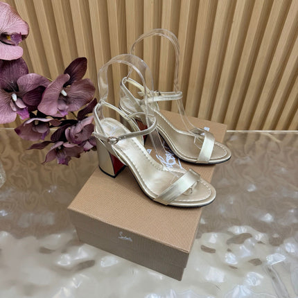 CHRISTIAN LOUBOUTIN 26S SQUARE-HEEL SANDALS 85 MM IN LIGHT GOLD CALFSKIN