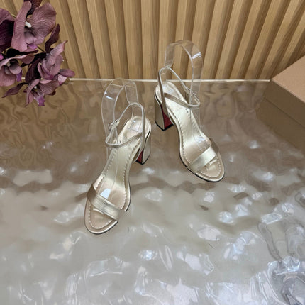 CHRISTIAN LOUBOUTIN 26S SQUARE-HEEL SANDALS 85 MM IN LIGHT GOLD CALFSKIN